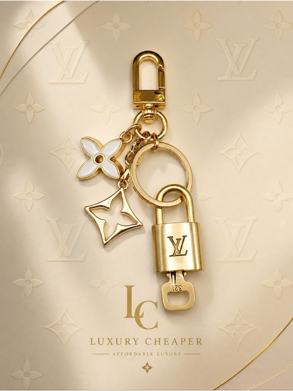 Authentic Louis Vuitton Lock & Key with Unbranded Flower Charm, Keychain